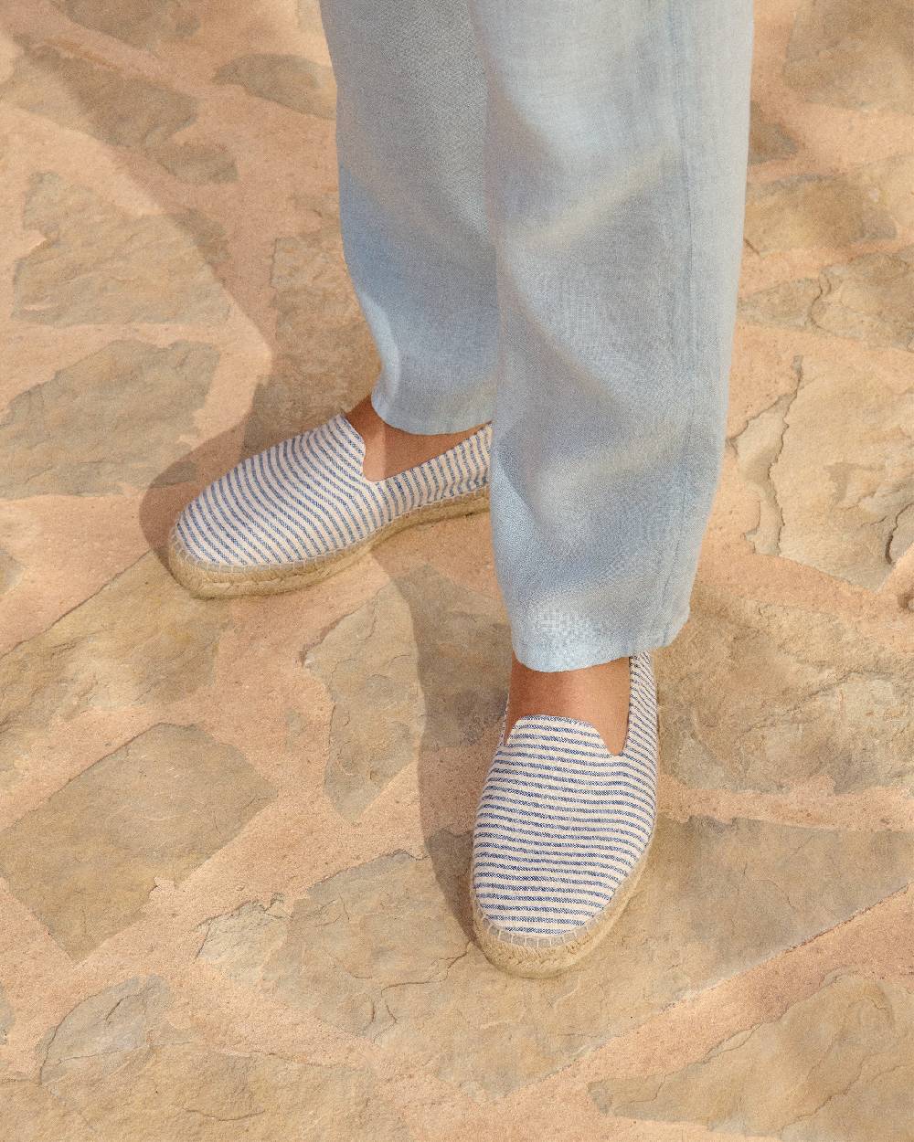 Manebí Recycled Cotton Canvas Espadrilles - Navy Blue Micro Stripes On Beige Prezzo Ridotto