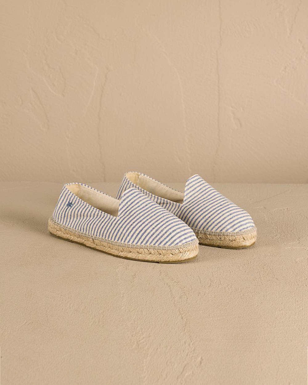 Manebí Recycled Cotton Canvas Espadrilles - Navy Blue Micro Stripes On Beige Prezzo Ridotto