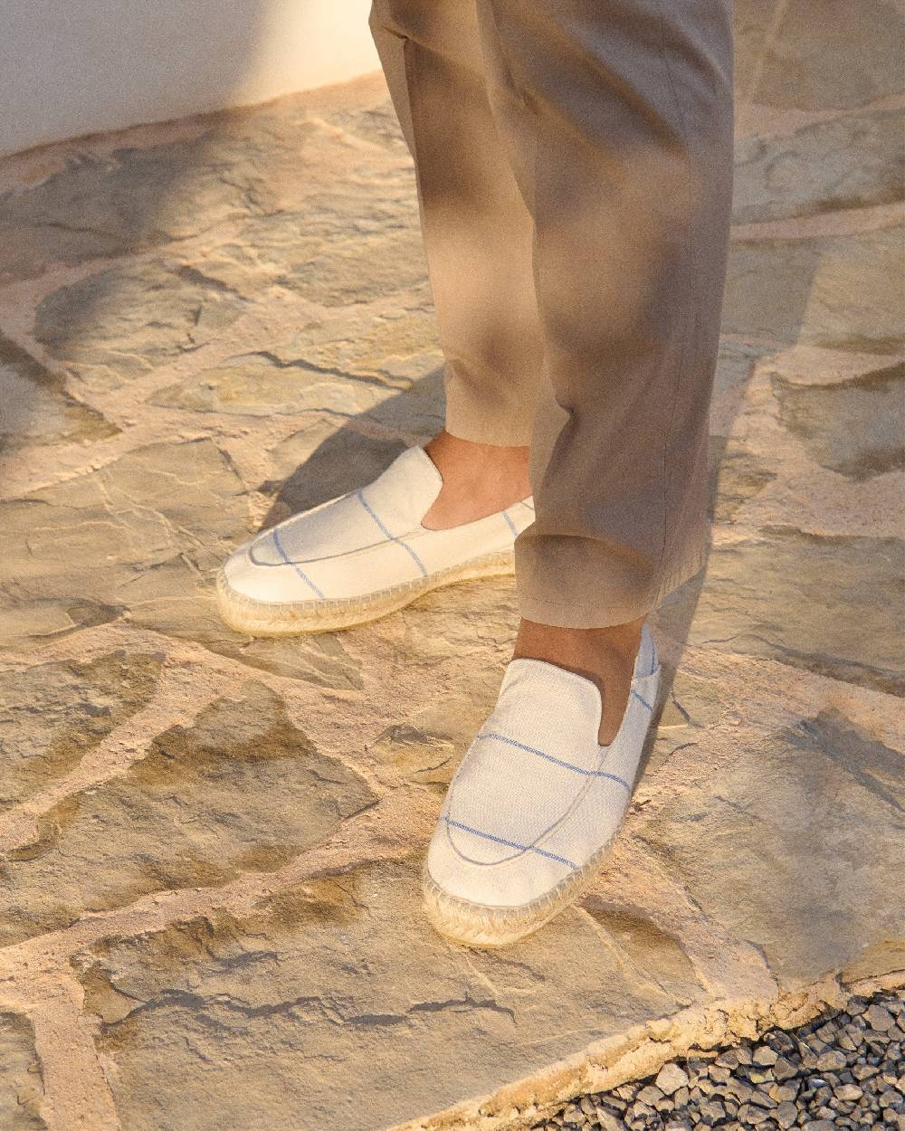 Manebí Woven Canvas|Traveler Loafers Espadrilles - Navy Blue Micro Stripes On Beige Sottocosto