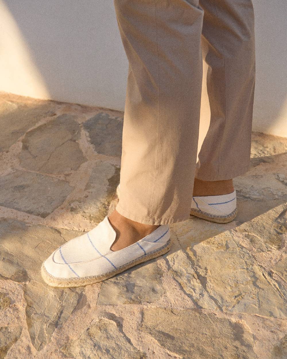 Manebí Woven Canvas|Traveler Loafers Espadrilles - Navy Blue Micro Stripes On Beige Sottocosto