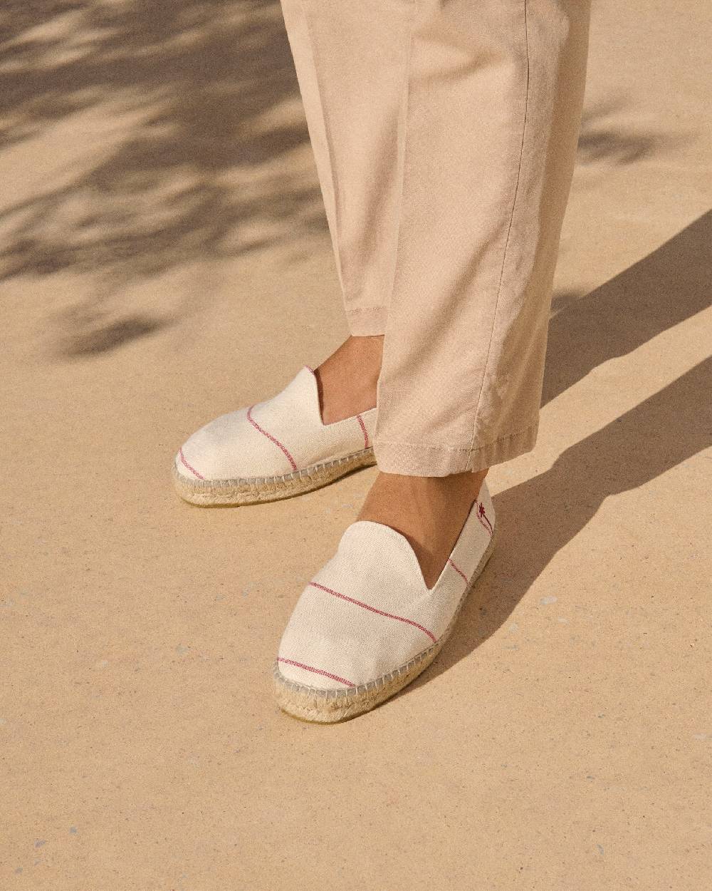 Manebí Woven Canvas Espadrilles - Red Micro Stripes On Beige Convenienza