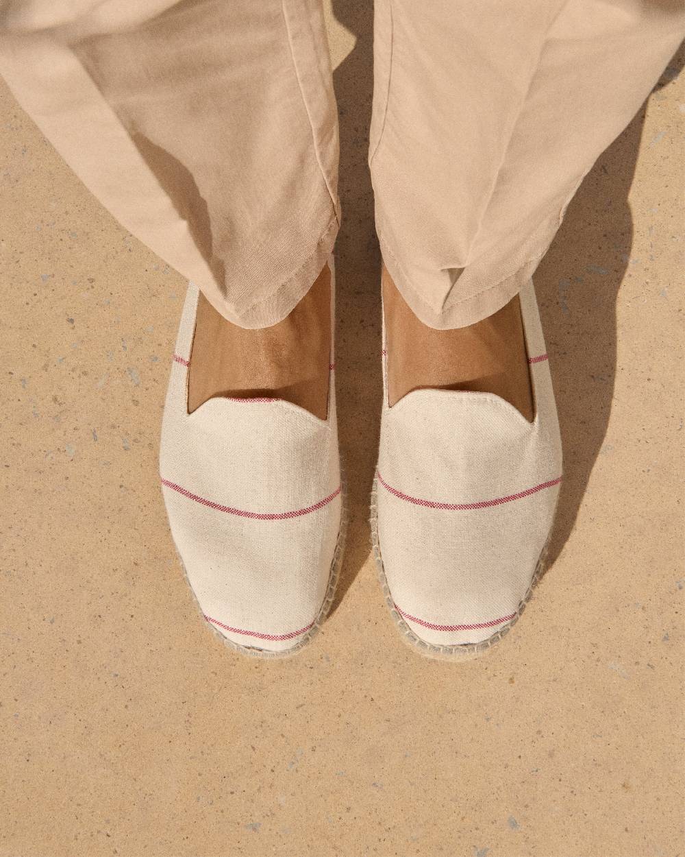 Manebí Woven Canvas Espadrilles - Red Micro Stripes On Beige Convenienza