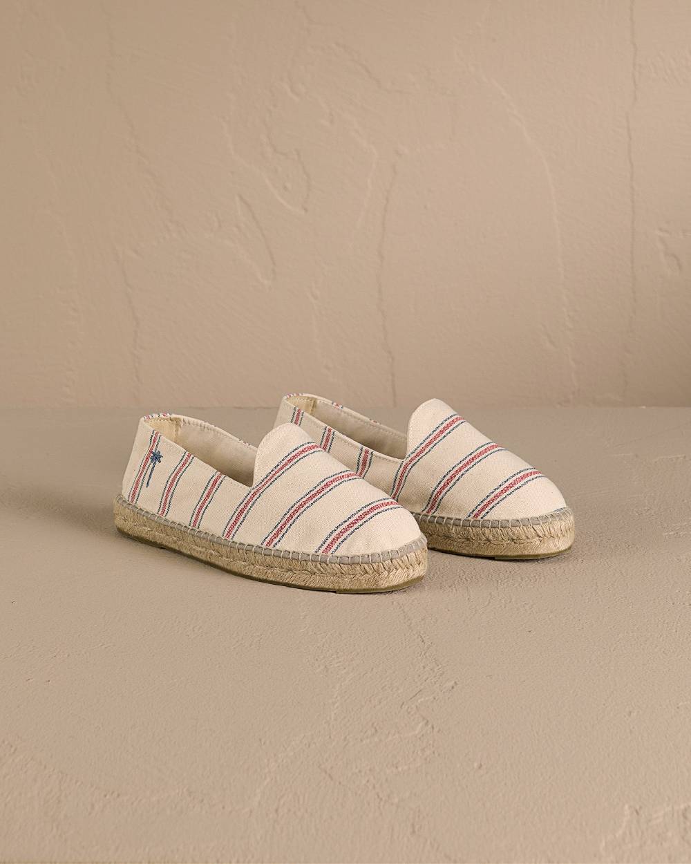 Manebí Recycled Cotton Canvas Espadrilles - Red \u0026 Navy Blue Micro Stripes On Beige Novità