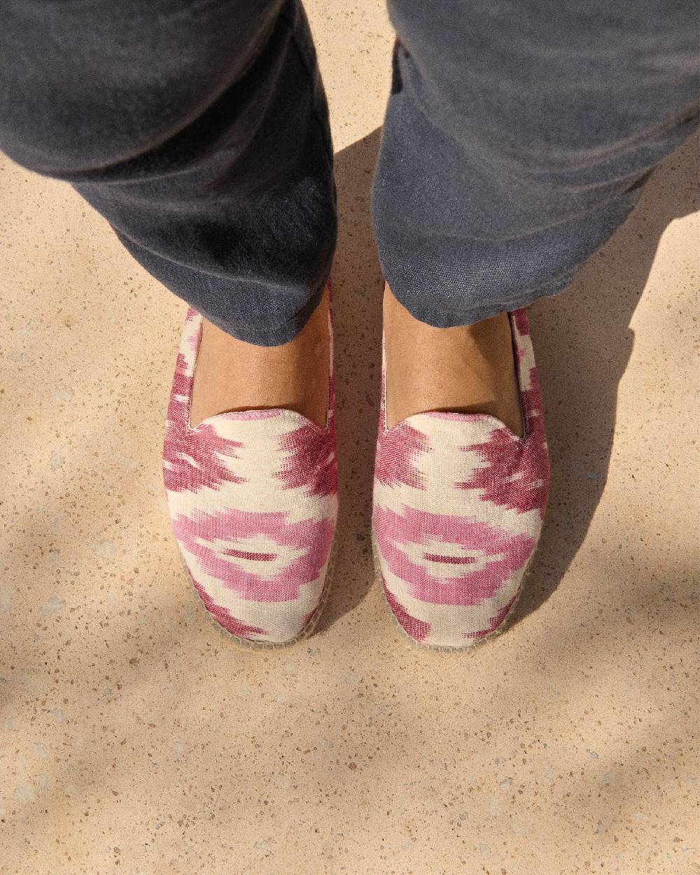 Manebí Dyed Cotton Espadrilles - Pink And White Ikat
