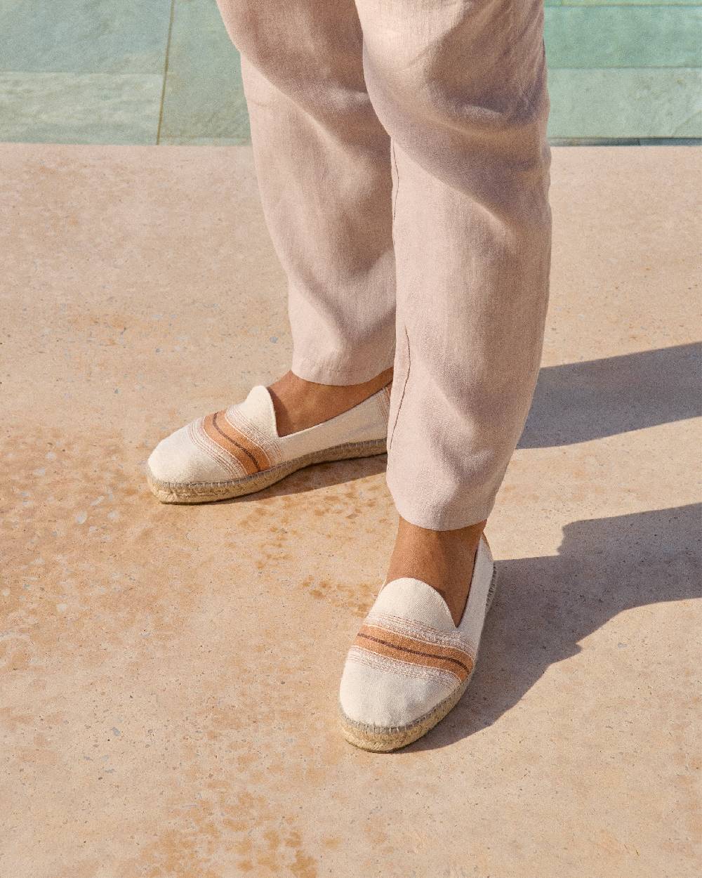 Manebí Cotton Linen And Silk|Raw Fabric Espadrilles - Rust Macro Stripe Economico