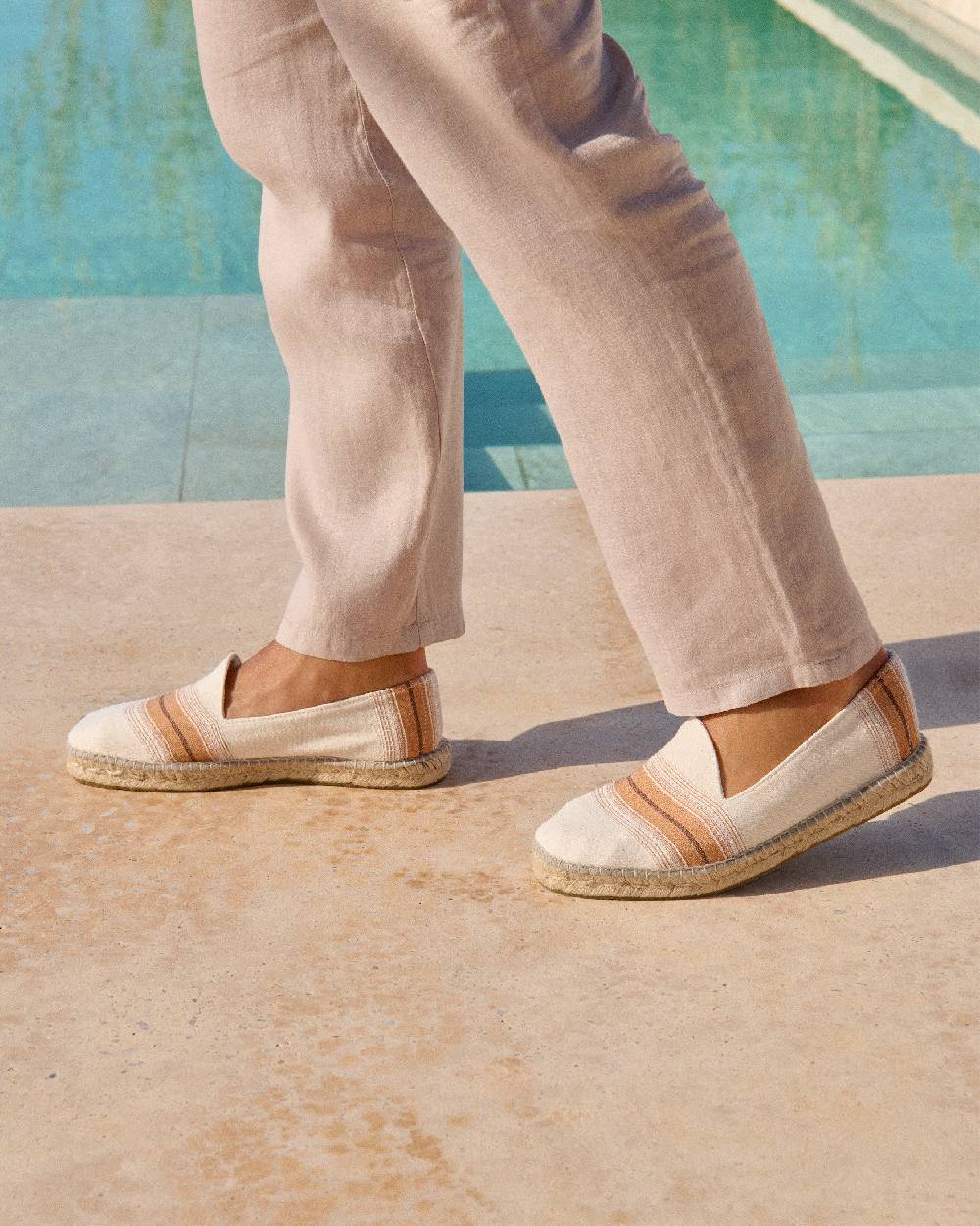 Manebí Cotton Linen And Silk|Raw Fabric Espadrilles - Rust Macro Stripe Economico