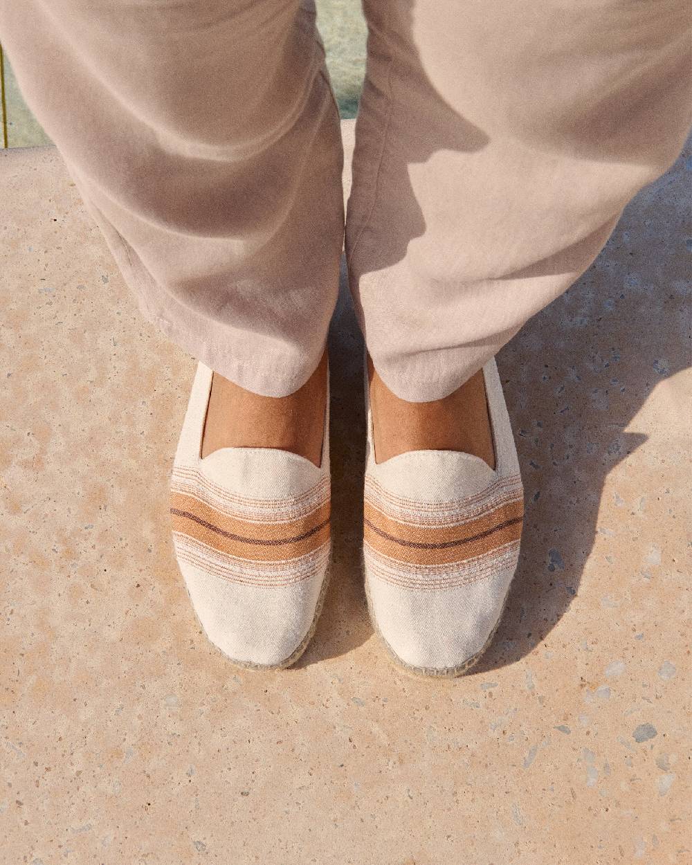 Manebí Cotton Linen And Silk|Raw Fabric Espadrilles - Rust Macro Stripe Economico