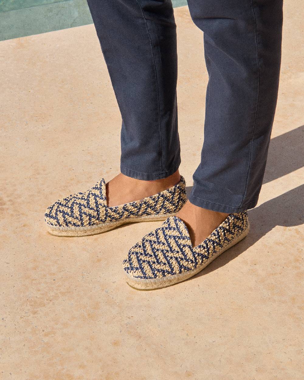 Manebí Raffia Zig Zag Espadrilles - Navy Blue And Natural Vendita Calda