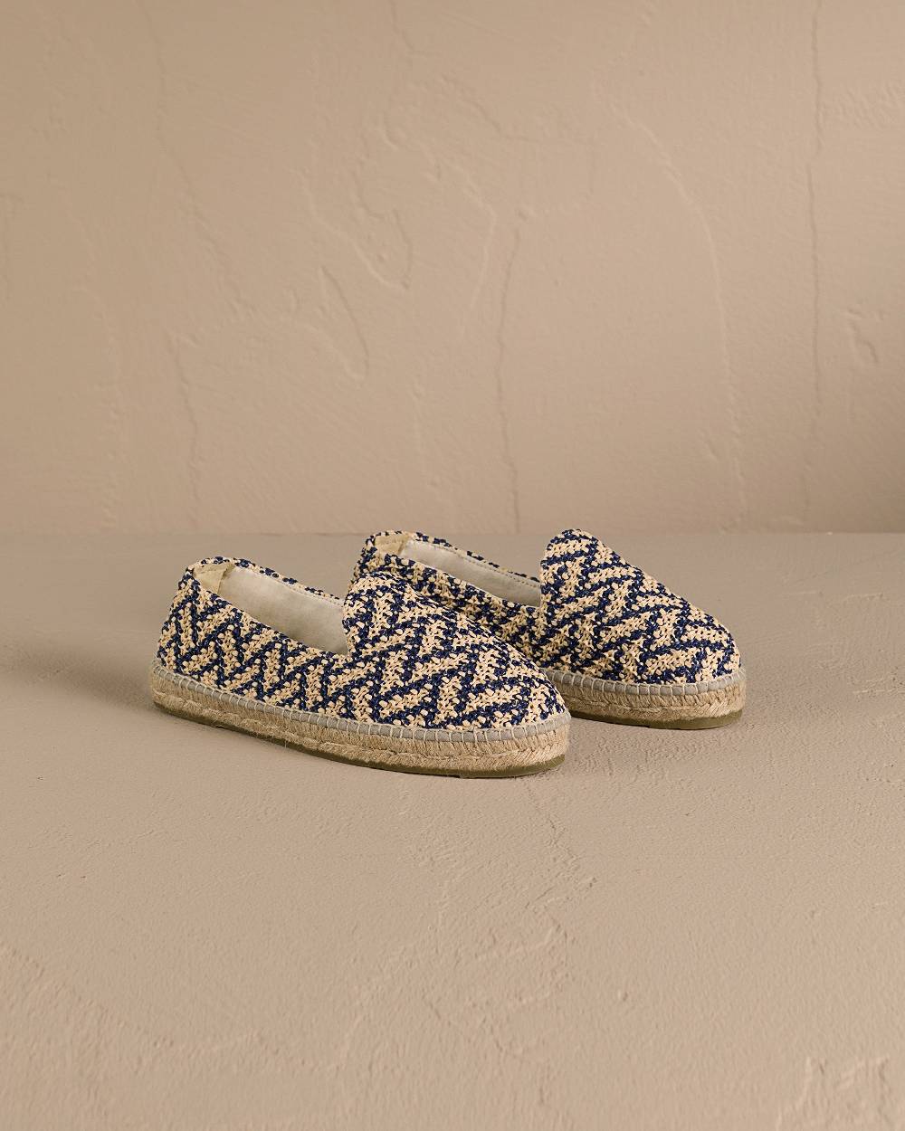 Manebí Raffia Zig Zag Espadrilles - Navy Blue And Natural Vendita Calda