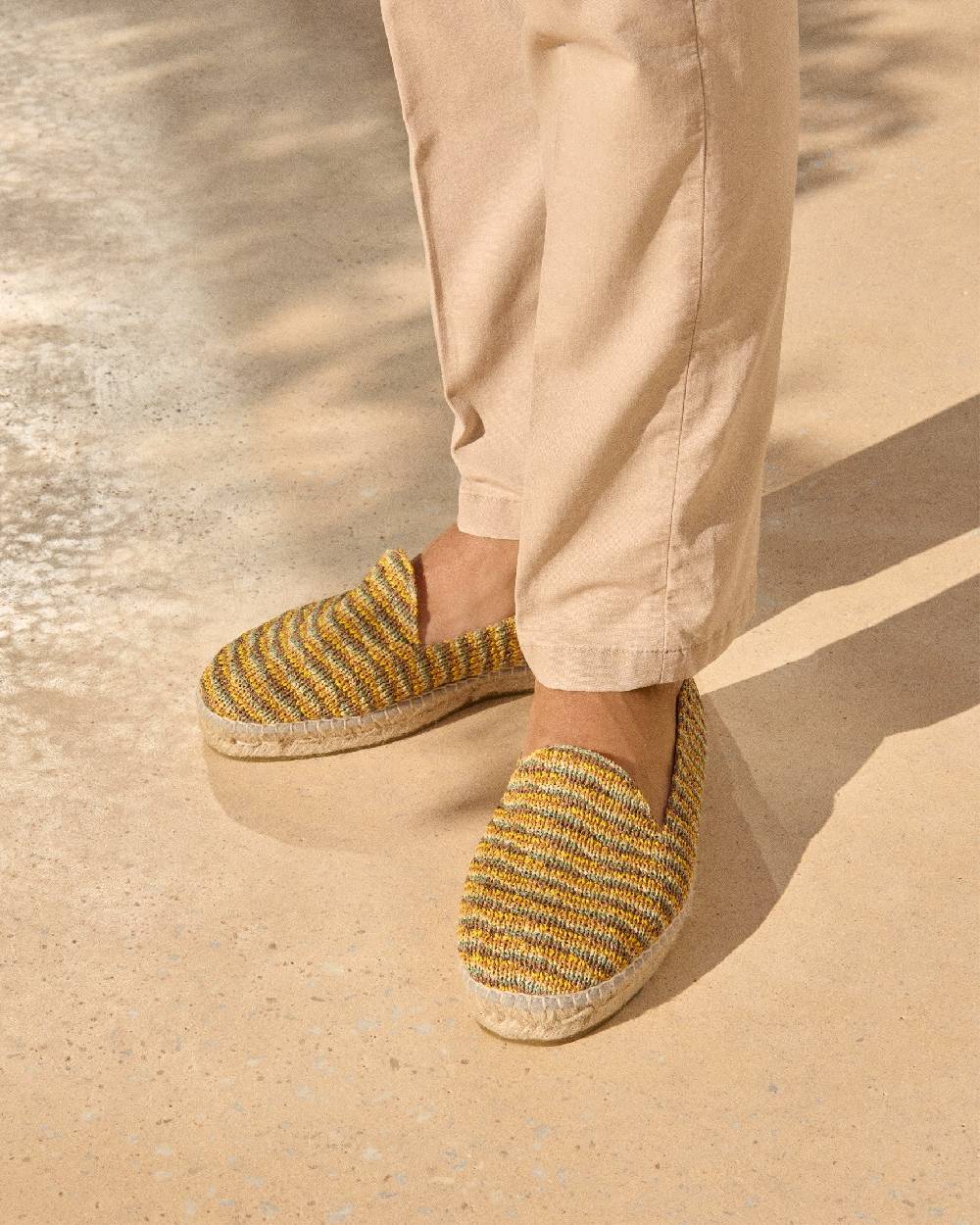 Manebí Woven Raffia Stripes|Espadrilles - Sage \u0026 Cocoa On Beige Vendita Economica