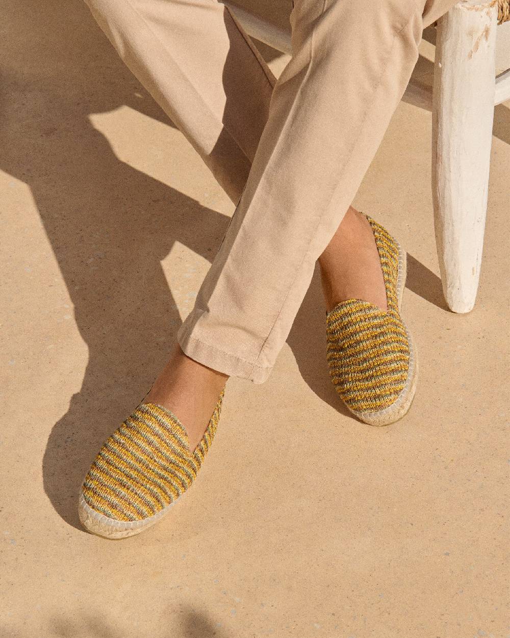 Manebí Woven Raffia Stripes|Espadrilles - Sage \u0026 Cocoa On Beige Vendita Economica