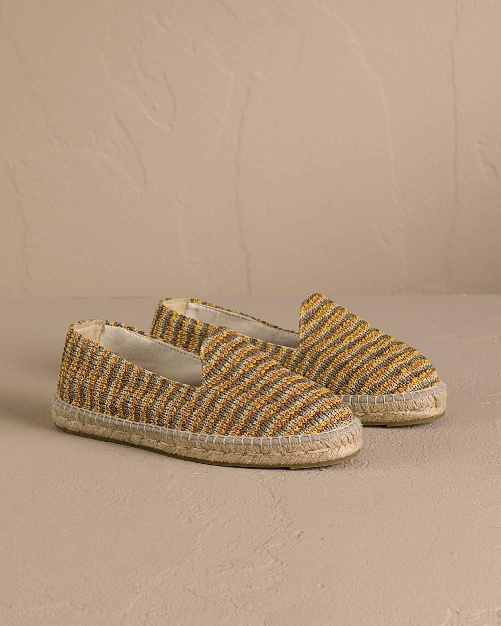 Manebí Woven Raffia Stripes|Espadrilles - Sage \u0026 Cocoa On Beige Vendita Economica
