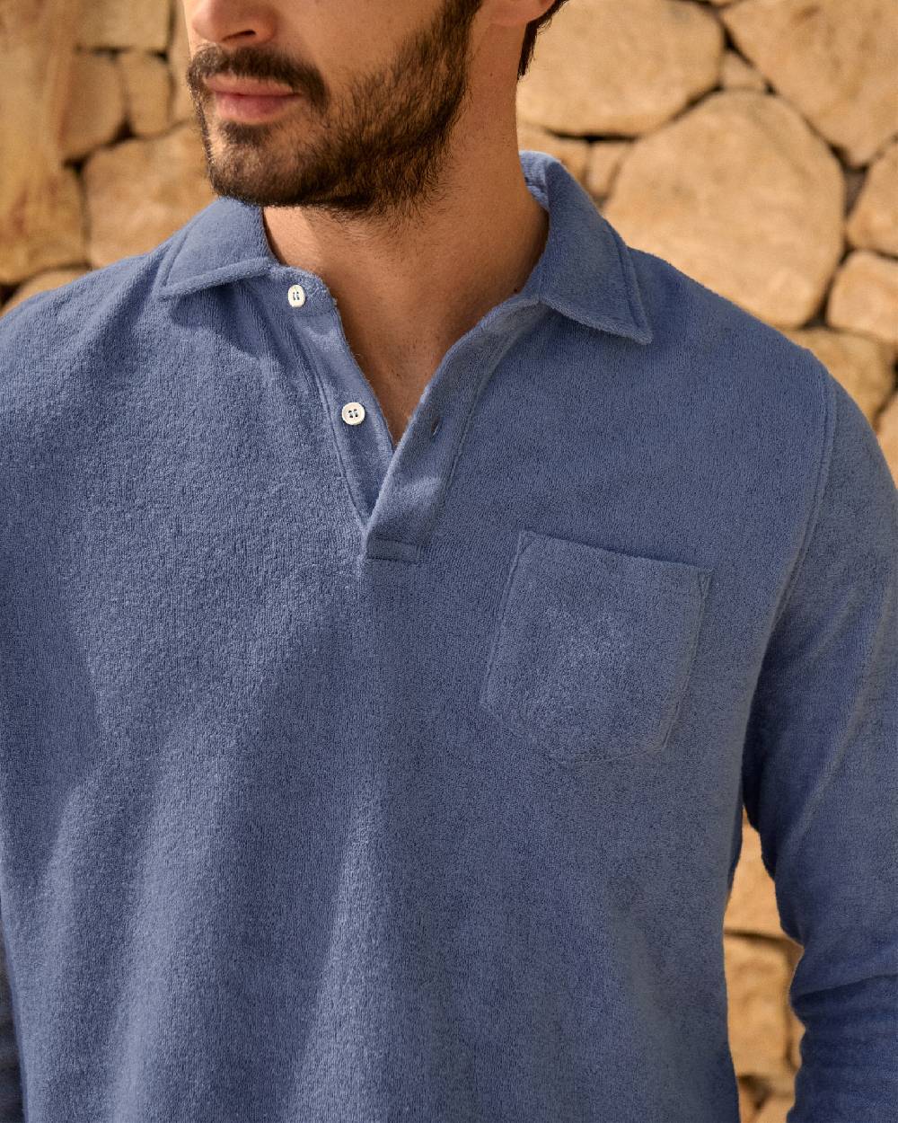 Manebí Organic Terry Cotton|Antonello Polo Shirt - Long Sleeve Petrole 2025