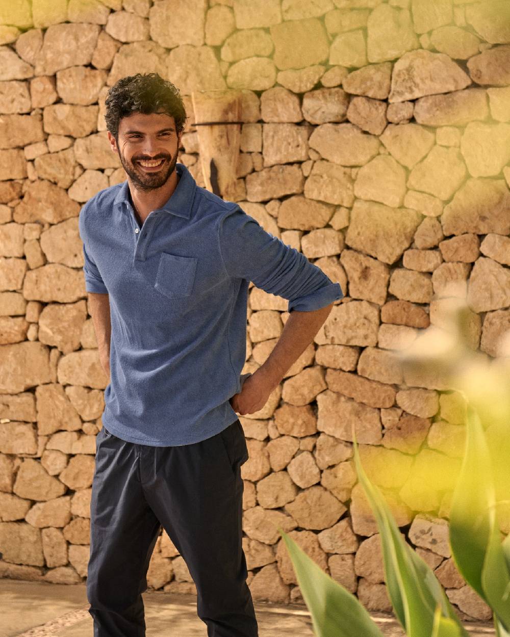 Manebí Organic Terry Cotton|Antonello Polo Shirt - Long Sleeve Petrole 2025