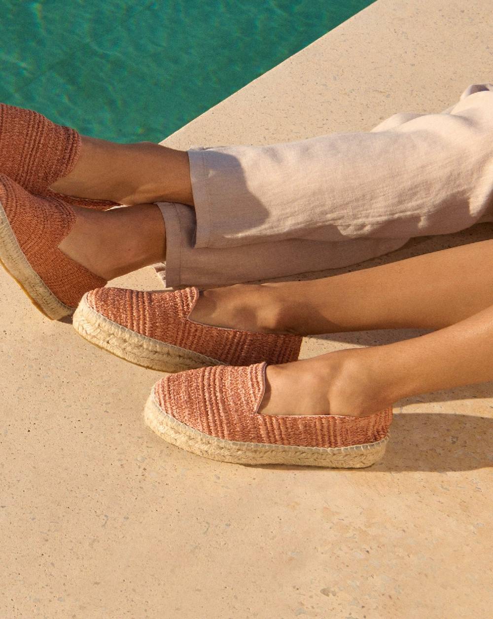 Manebí Raffia Stripes Double Sole Espadrilles - Yucatán Orange Rust Qualità