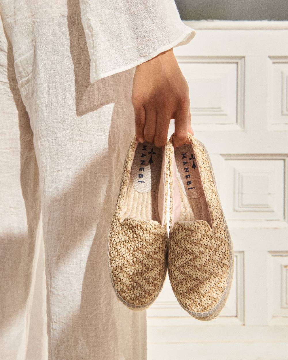 Manebí Raffia Zig-Zag Double Sole|Espadrilles - Cream \u0026 Natural Vendita