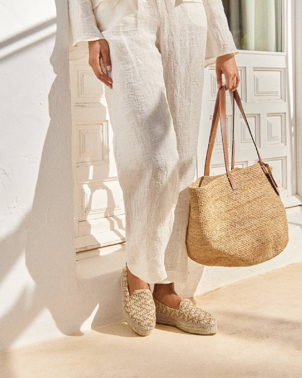 Manebí Raffia Zig-Zag Double Sole|Espadrilles - Cream \u0026 Natural Vendita