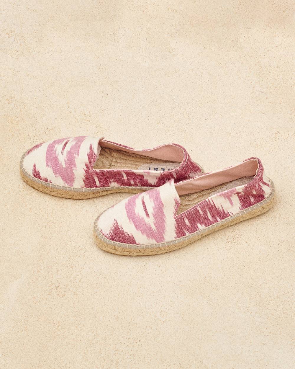 Manebí Dyed Cotton Flat Espadrilles - Tulum Pink And White Ikat Spedizione Gratuita