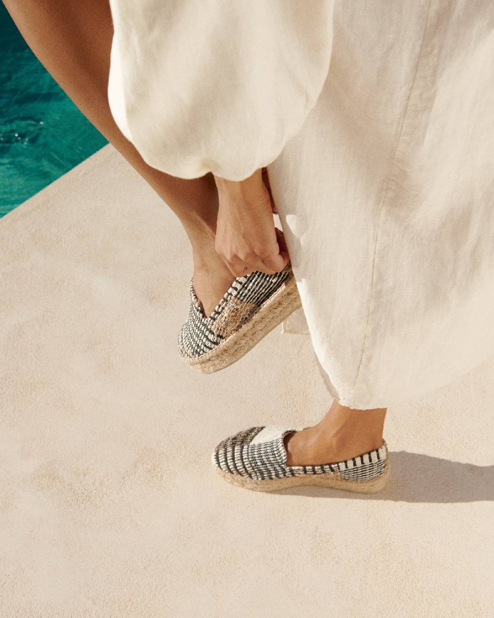 Manebí Silk And Cotton Patchwork|Double Sole Espadrilles - Yucatán White Natural And Black Negozi Online