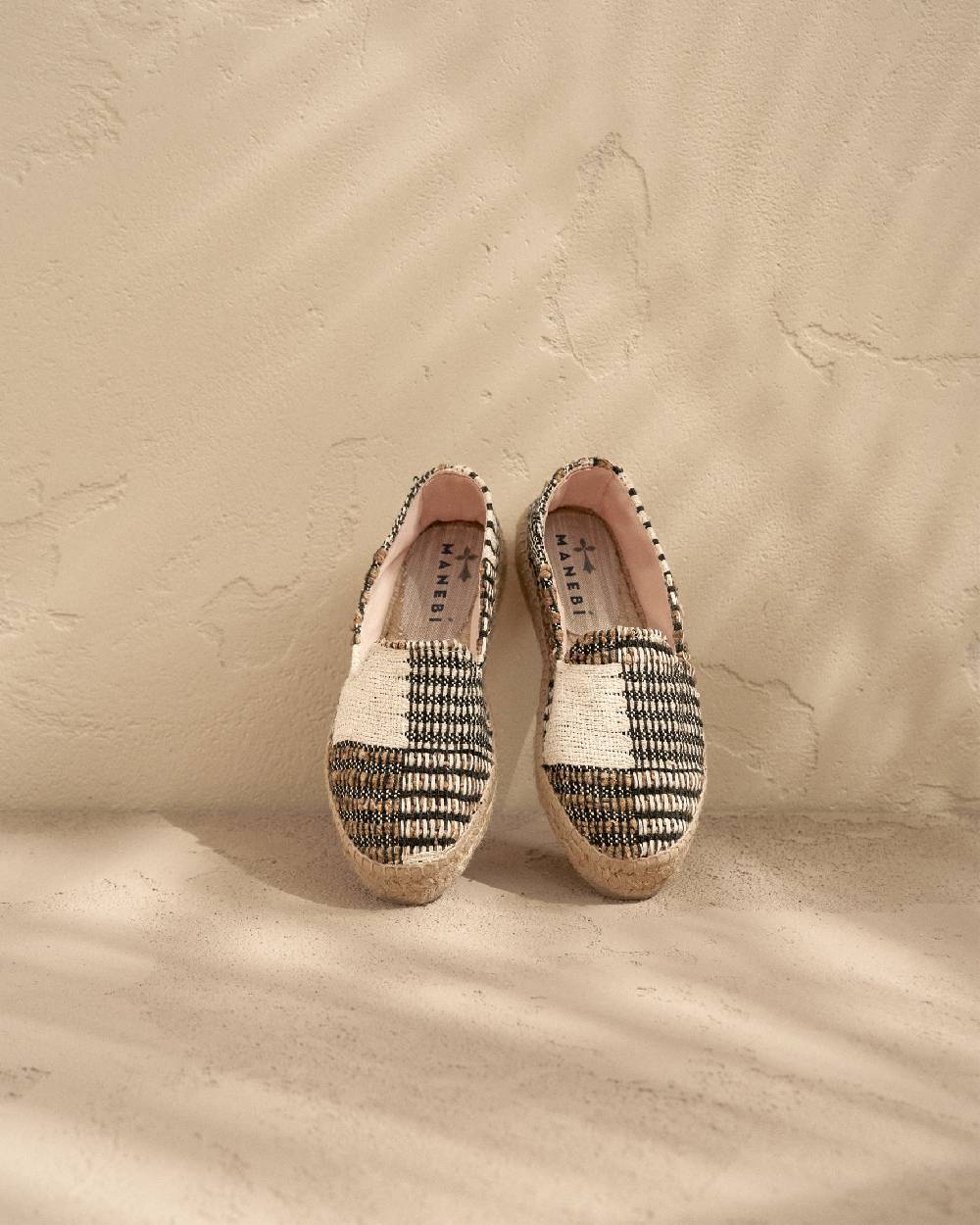 Manebí Silk And Cotton Patchwork|Double Sole Espadrilles - Yucatán White Natural And Black Negozi Online