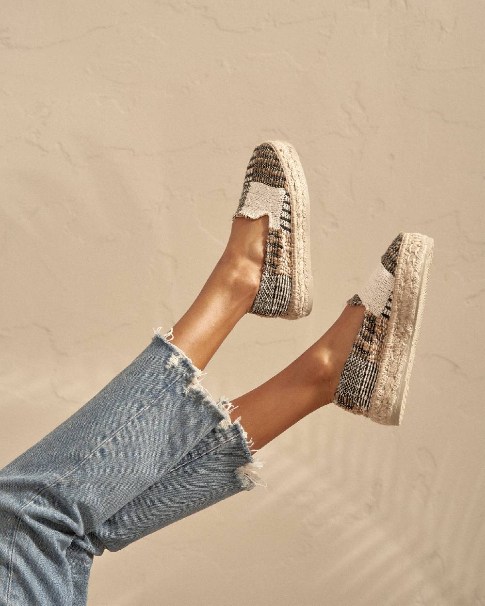 Manebí Silk And Cotton Patchwork|Double Sole Espadrilles - Yucatán White Natural And Black Negozi Online