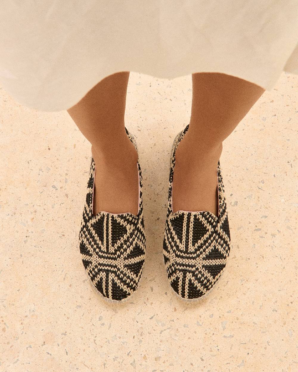 Manebí Raffia Pattern Double Sole Espadrilles - Yucatán Black Triangles On Natural Prezzo Ridotto