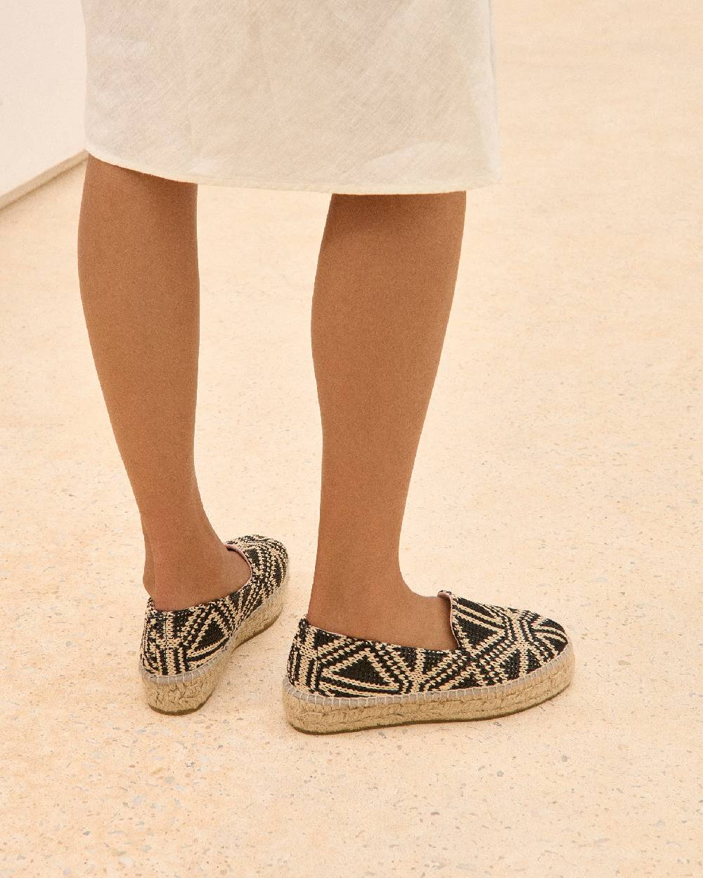 Manebí Raffia Pattern Double Sole Espadrilles - Yucatán Black Triangles On Natural Prezzo Ridotto