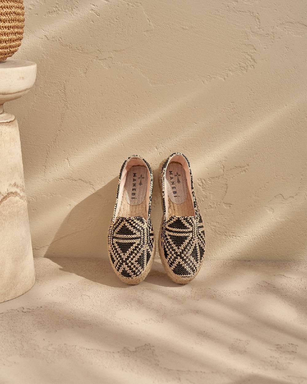 Manebí Raffia Pattern Double Sole Espadrilles - Yucatán Black Triangles On Natural Prezzo Ridotto