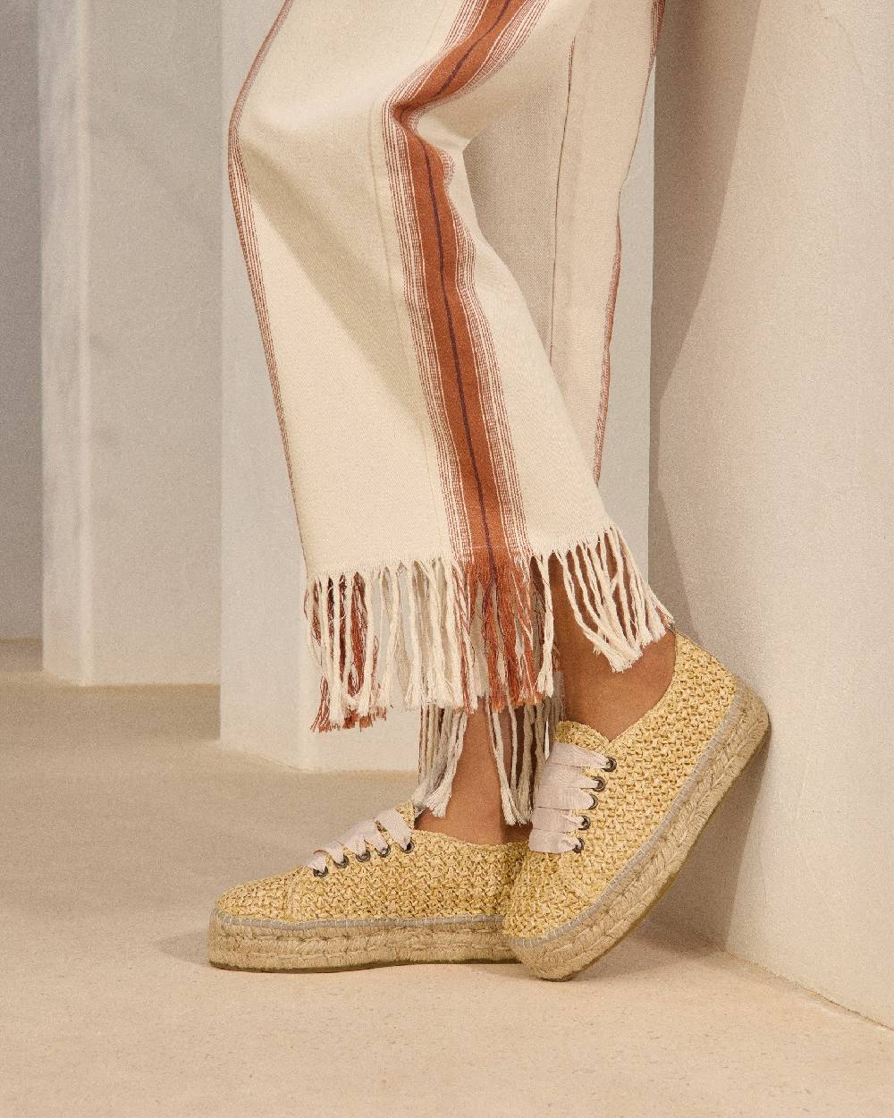 Manebí Raffia Lace-Up Espadrilles - Pink, Light Blue \u0026 Pastel Rose Laces Raffia Net Sconto