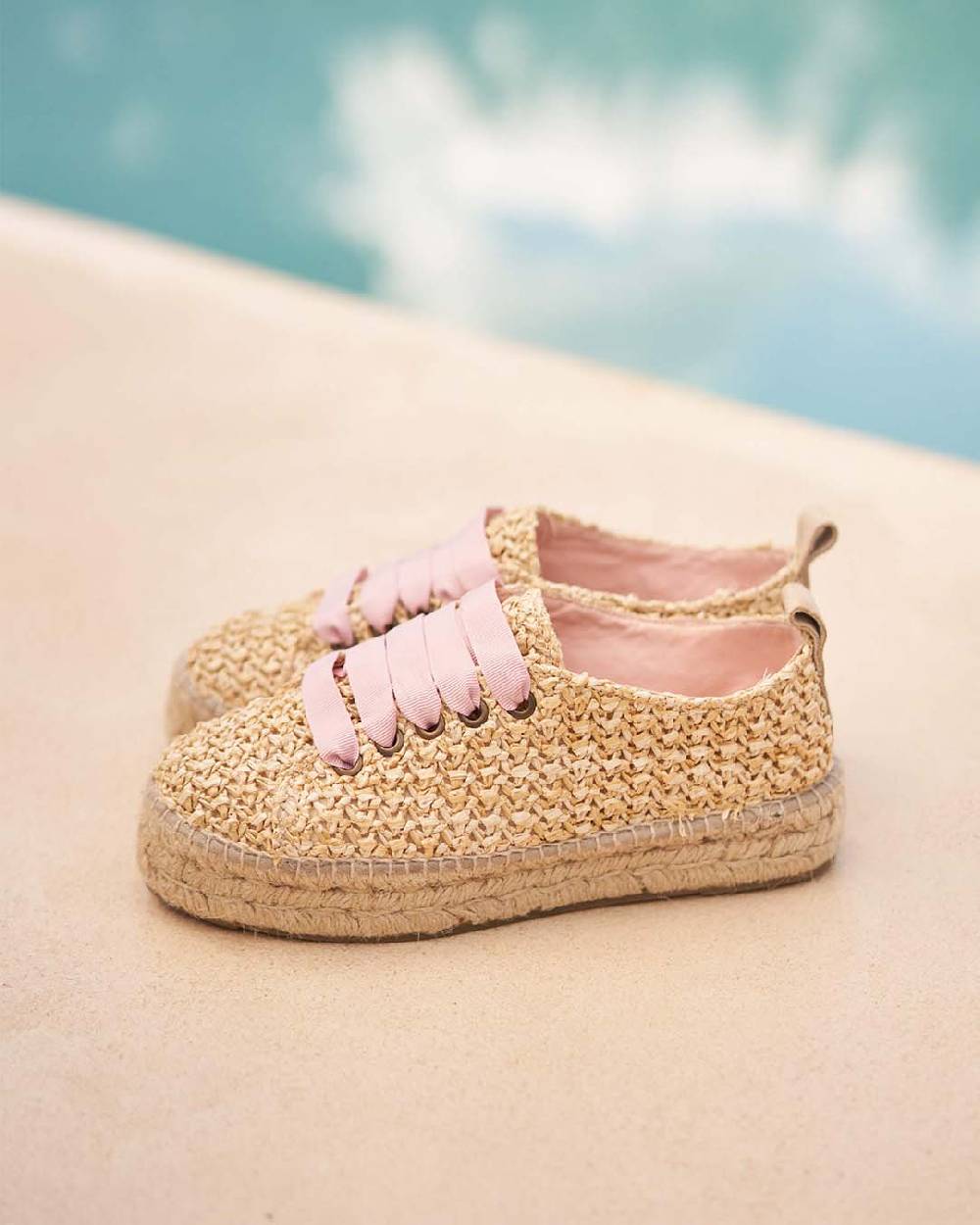 Manebí Raffia Lace-Up Espadrilles - Pink, Light Blue \u0026 Pastel Rose Laces Raffia Net Sconto