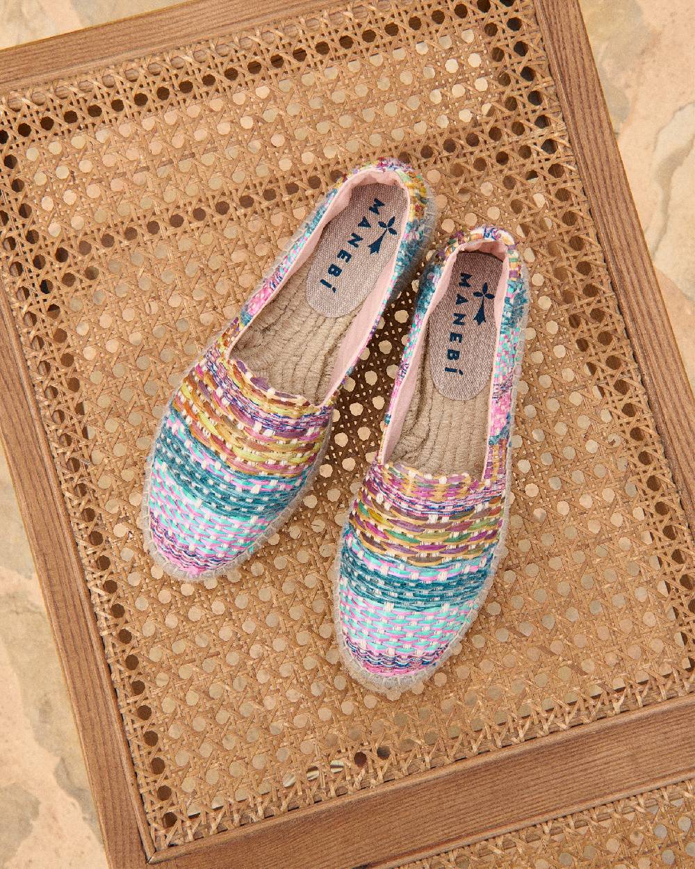 Manebí Raffia Jute Mix Double Sole Espadrilles - Acapulco Fucsia Blue Mix Economico