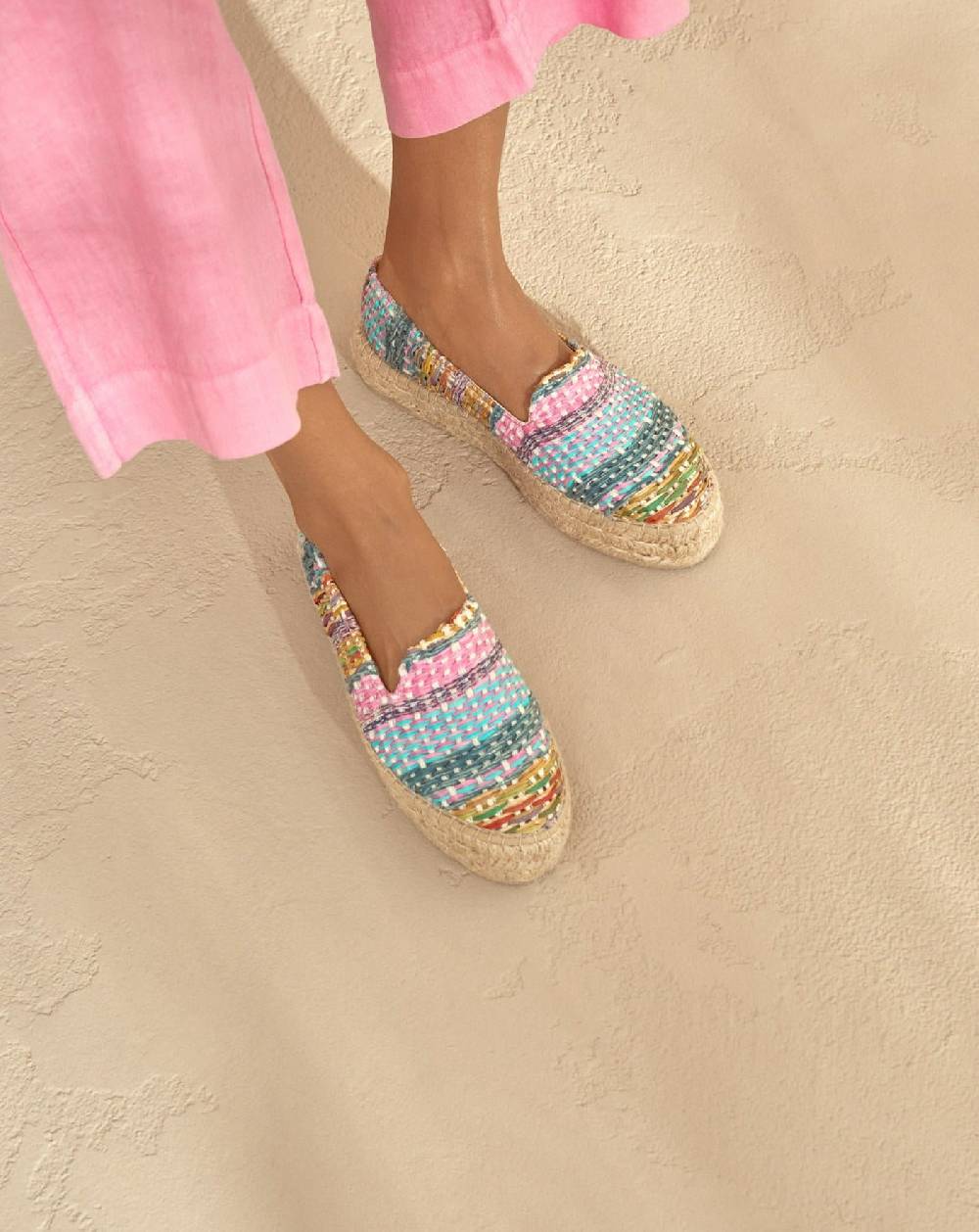 Manebí Raffia Jute Mix Double Sole Espadrilles - Acapulco Fucsia Blue Mix Economico