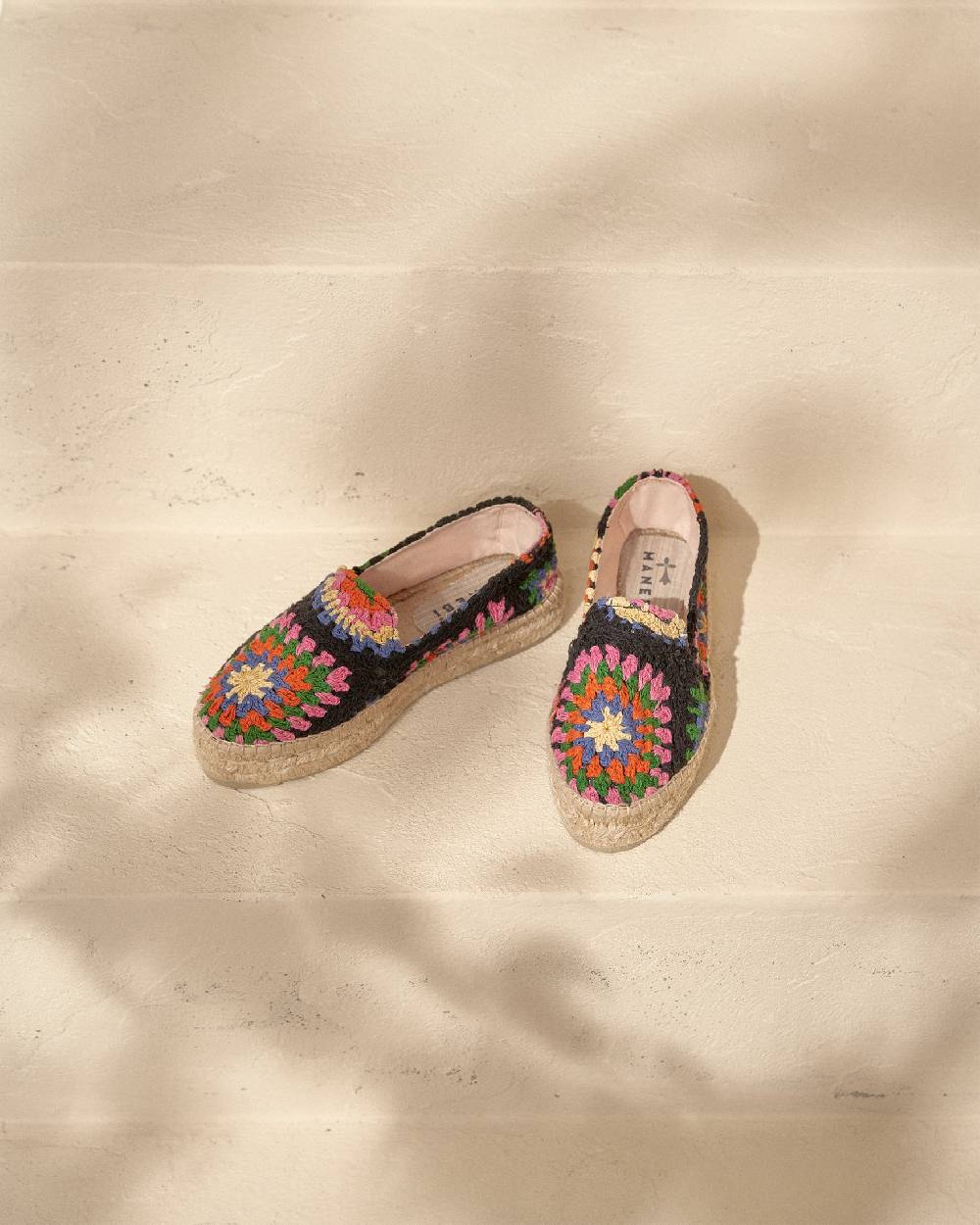 Manebí Cotton Crochet Double Sole Espadrilles - Yucatán Orange And Pink On Black Online