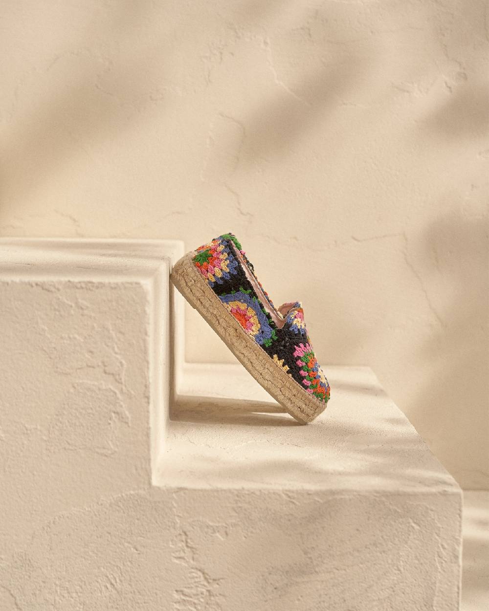 Manebí Cotton Crochet Double Sole Espadrilles - Yucatán Orange And Pink On Black Online