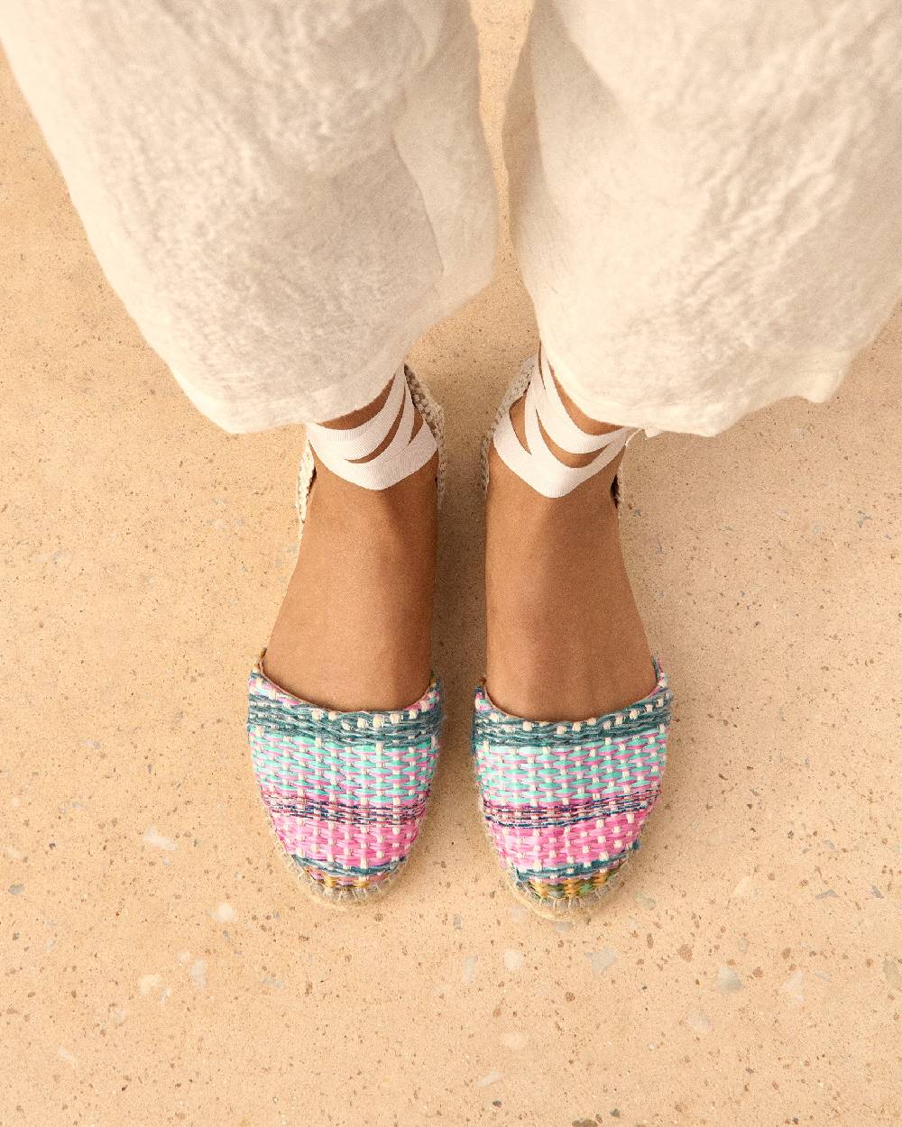 Manebí Raffia Flat Valenciana Espadrilles - Acapulco Fucsia Blue Mix Saldi