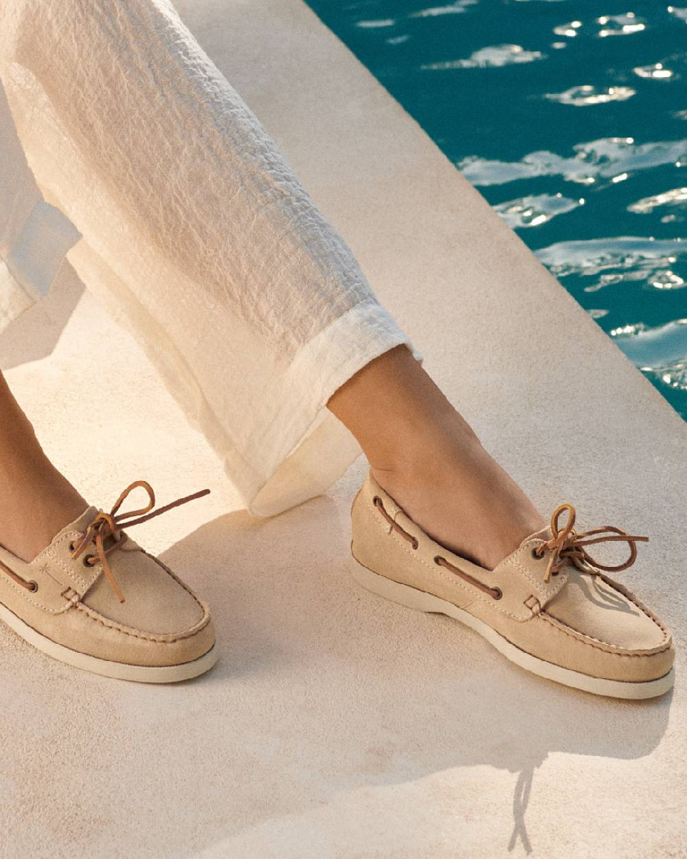Manebí Suede Boat-Shoes - Hamptons Champagne Beige In Saldo