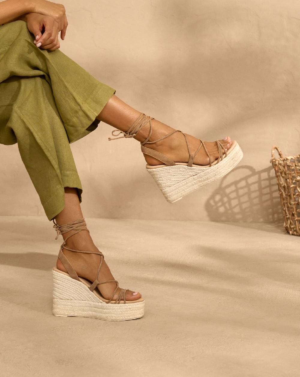 Manebí Portofino Soft Suede|Wedge Espadrilles - Lace-Up Tobacco Economico