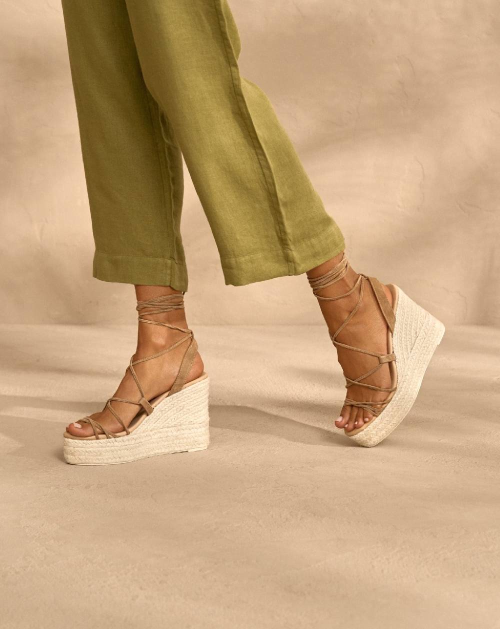 Manebí Portofino Soft Suede|Wedge Espadrilles - Lace-Up Tobacco Economico
