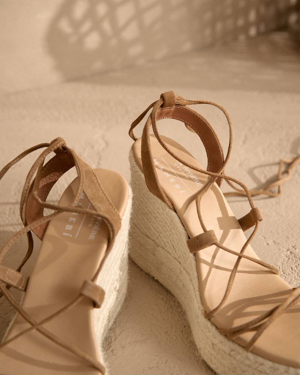 Manebí Portofino Soft Suede|Wedge Espadrilles - Lace-Up Tobacco Economico