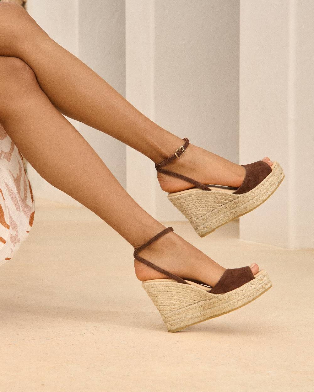 Manebí Viky Soft Suede Open Toe|Wedge Espadrilles - Tobacco Outlet