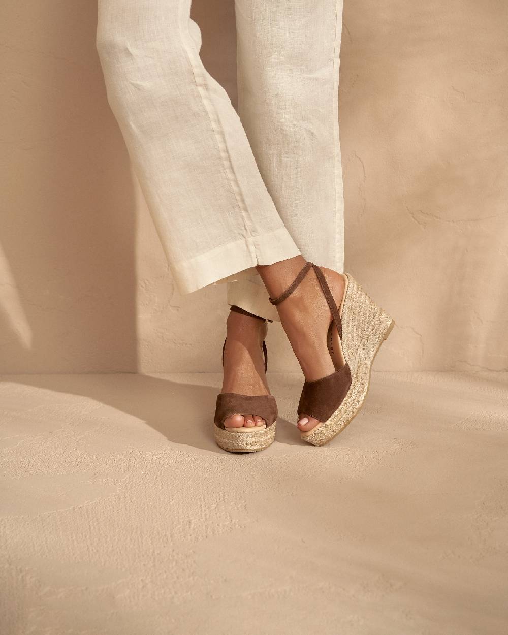 Manebí Viky Soft Suede Open Toe|Wedge Espadrilles - Tobacco Outlet