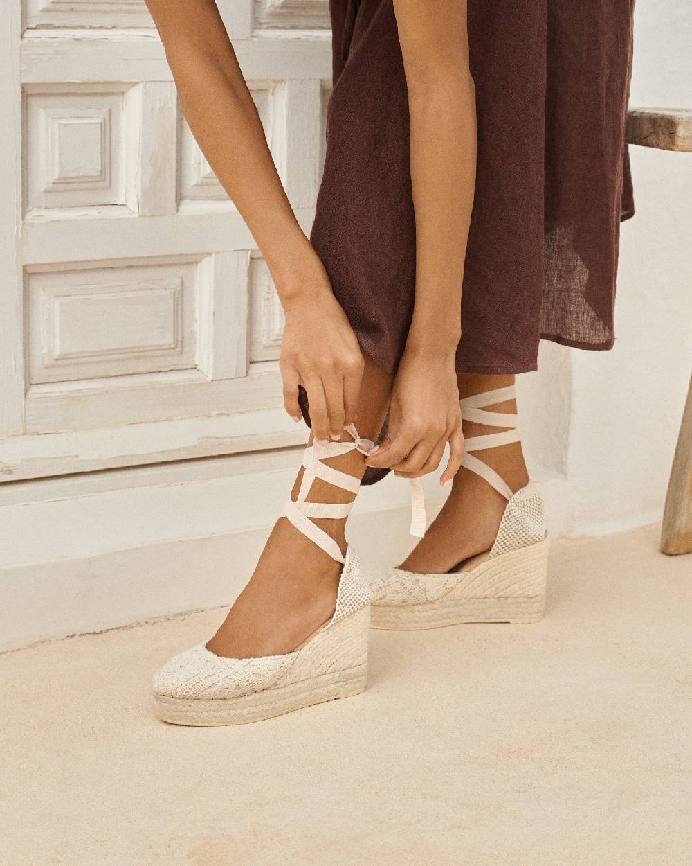 Manebí Cotton Crochet|Wedge Espadrilles - Natural Saldi