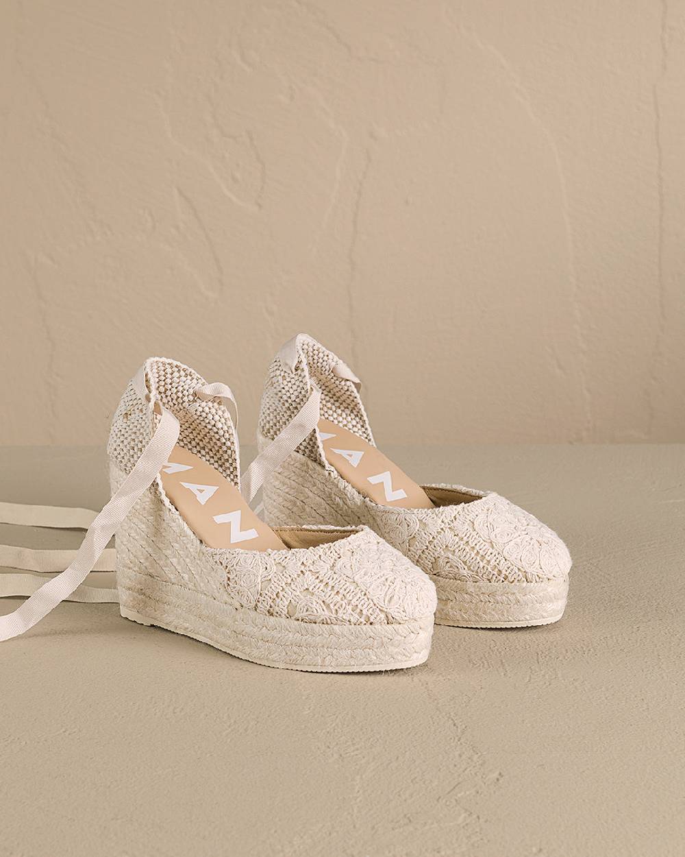 Manebí Cotton Crochet|Wedge Espadrilles - Natural Saldi