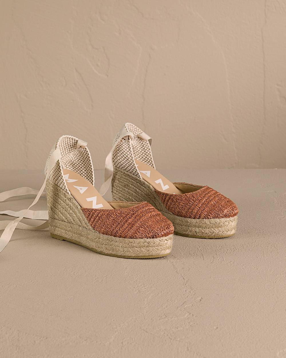 Manebí Raffia Stripes Wedge Espadrilles - Yucatán Orange Rust Offerte