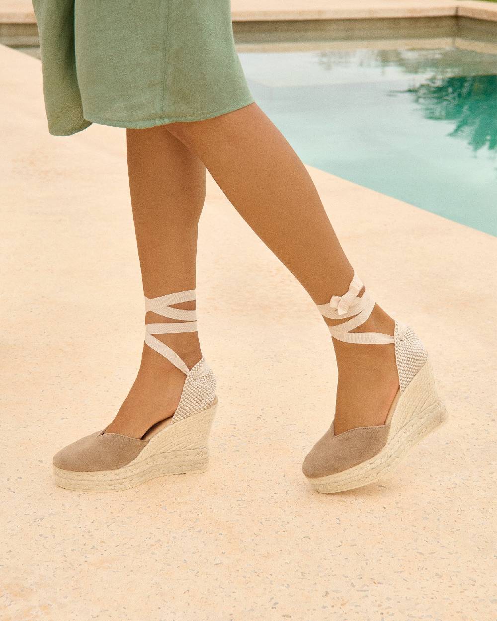 Manebí Soft Suede Heart-Shaped|Wedge Espadrilles - Hamptons Vintage Taupe Vendita Calda