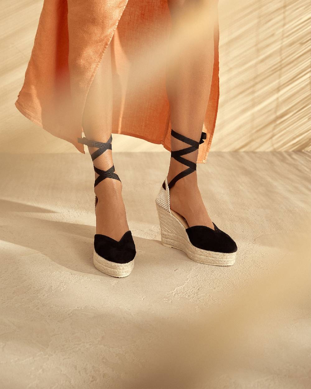 Manebí Soft Suede Heart-Shaped|Wedge Espadrilles - Hamptons Black Vendita Economica