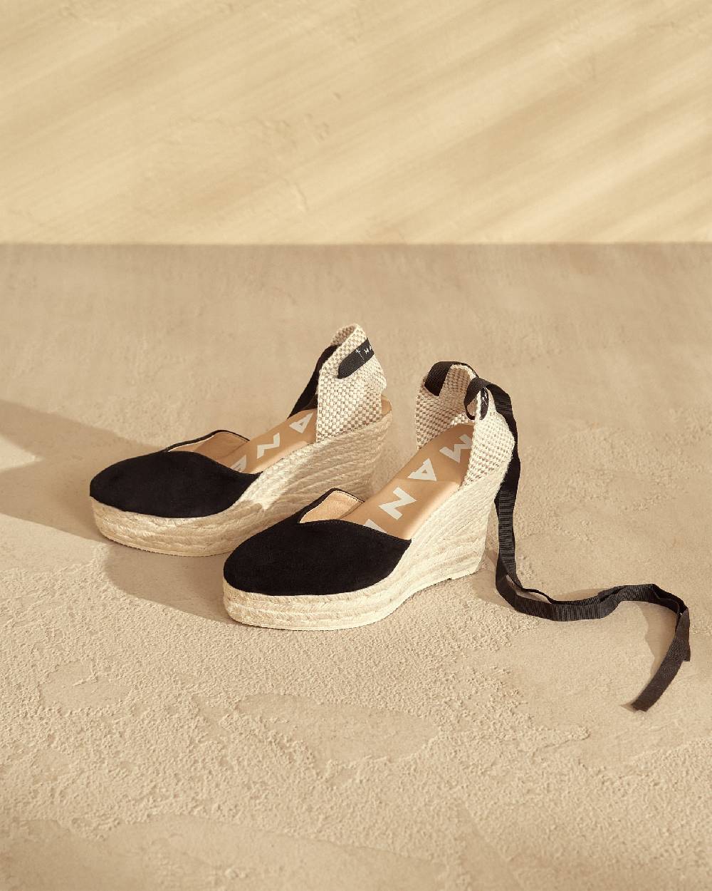 Manebí Soft Suede Heart-Shaped|Wedge Espadrilles - Hamptons Black Vendita Economica