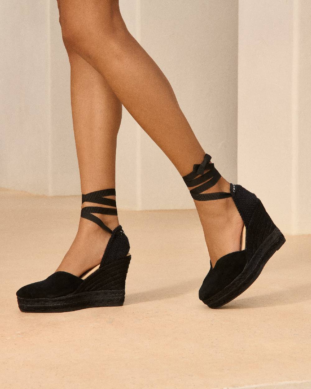 Manebí Soft Suede Heart-Shaped|Wedge Espadrilles - Hamptons Black On Tone Saldi Di Fabbrica
