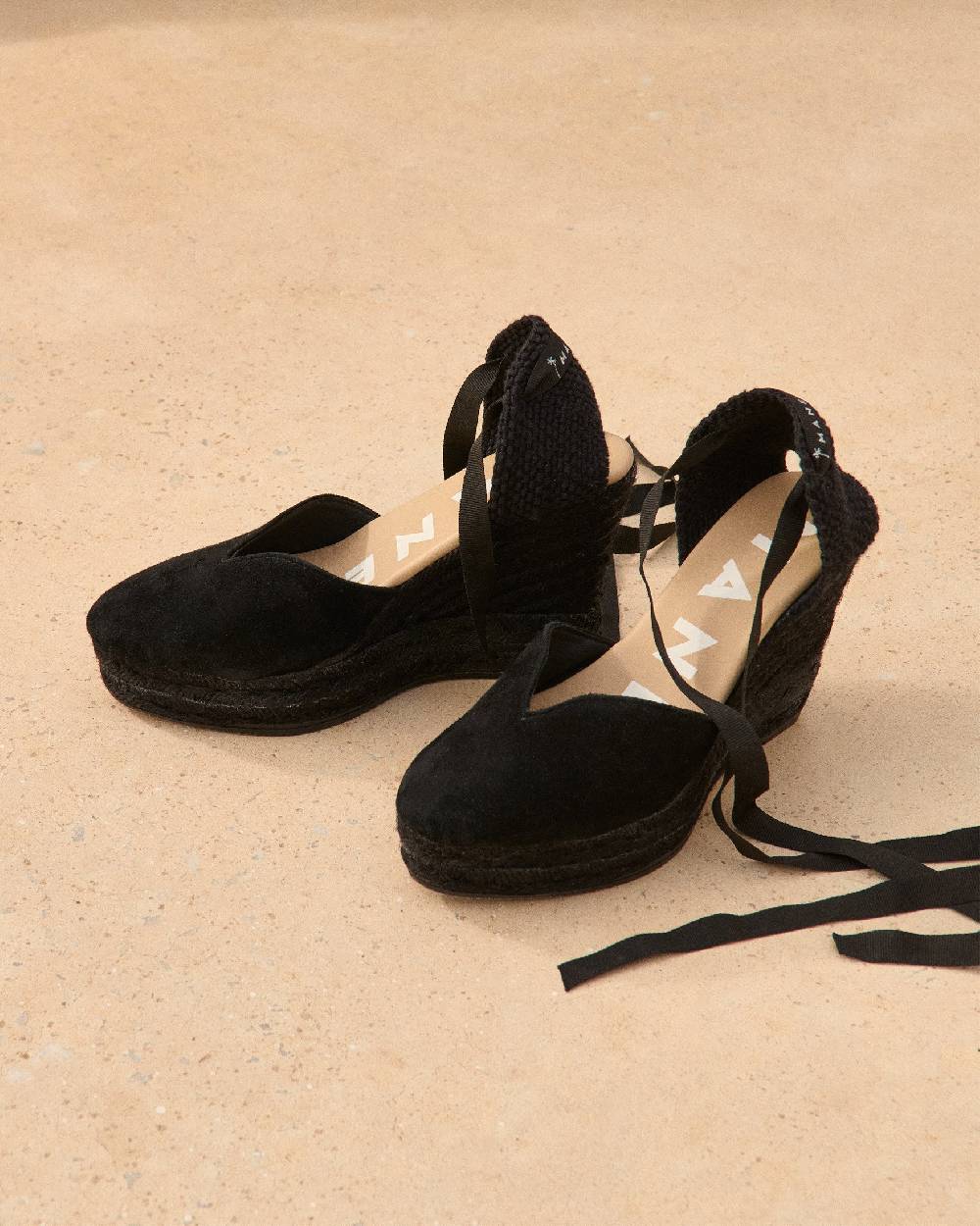 Manebí Soft Suede Heart-Shaped|Wedge Espadrilles - Hamptons Black On Tone Saldi Di Fabbrica