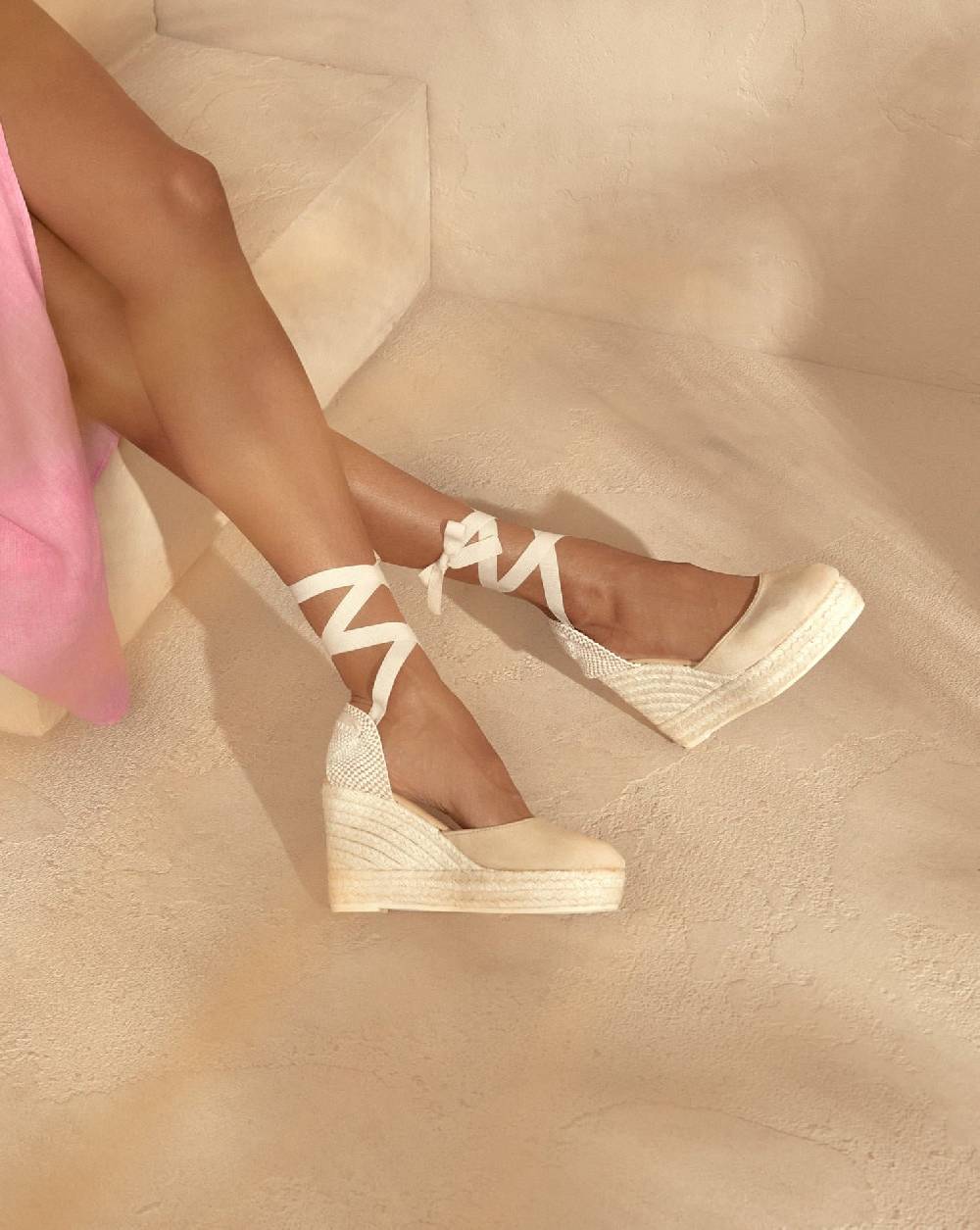 Manebí Soft Suede Wedge Espadrilles - Hamptons Champagne Beige Nuova